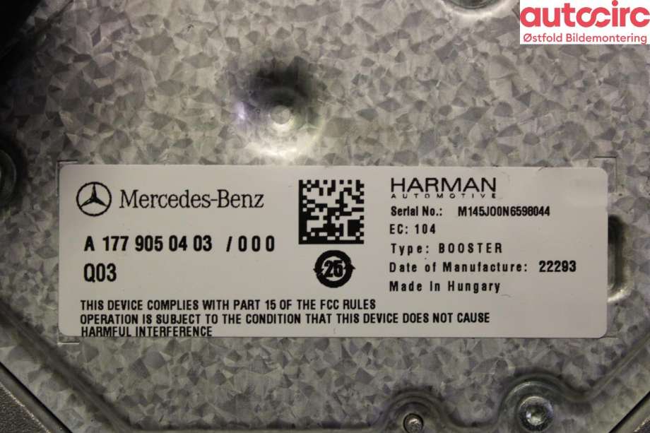 Bilstereo forsterker til Mercedes EQC 2019-->>  (MERCEDES|A 177 905 04 03|)