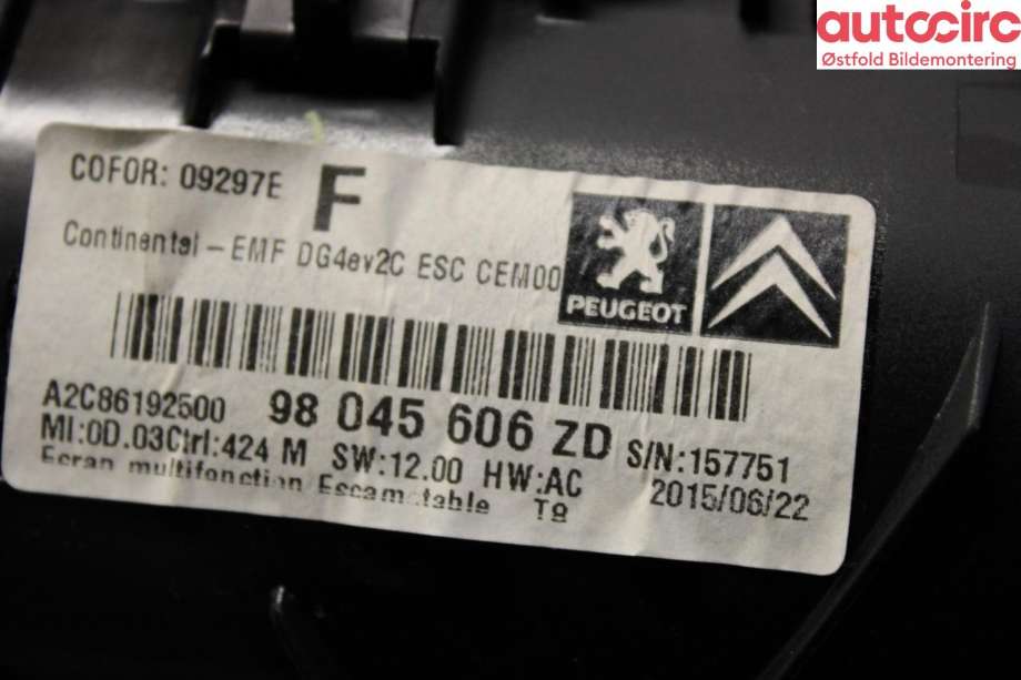 Instrument kjørecomputer til Peugeot 5008 2010-2017 (Type I)  (PEUGEOT|98 045 606 ZD|)