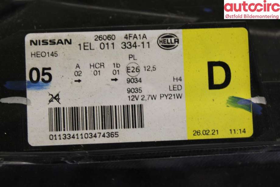 Frontlykt venstre halogen til Nissan NV200 2010-2019  (NISSAN|260604FA1A|)