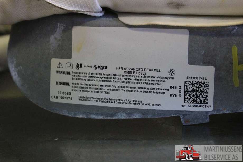 Airbag gardin høyre til VW Tiguan 2011-2016 (Type I, Fase 2)  (VOLKSWAGEN|5N0 880 742 L|)