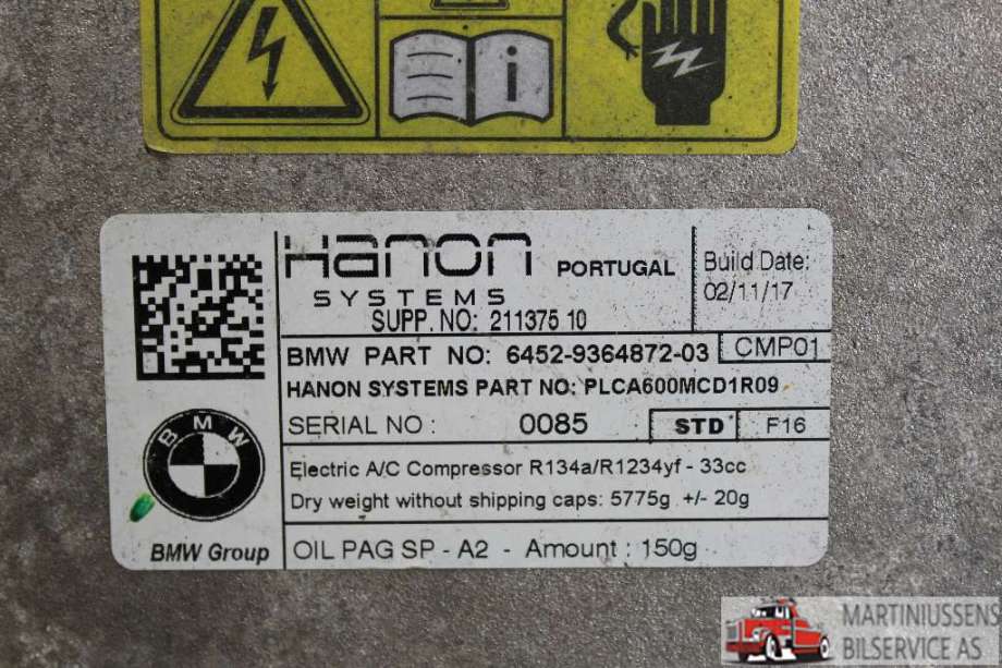 Aircondition kompressor til BMW 5-Serie, 2017-->> (G30/G31) (G30/G31) (BMW|6452-9364872-03)