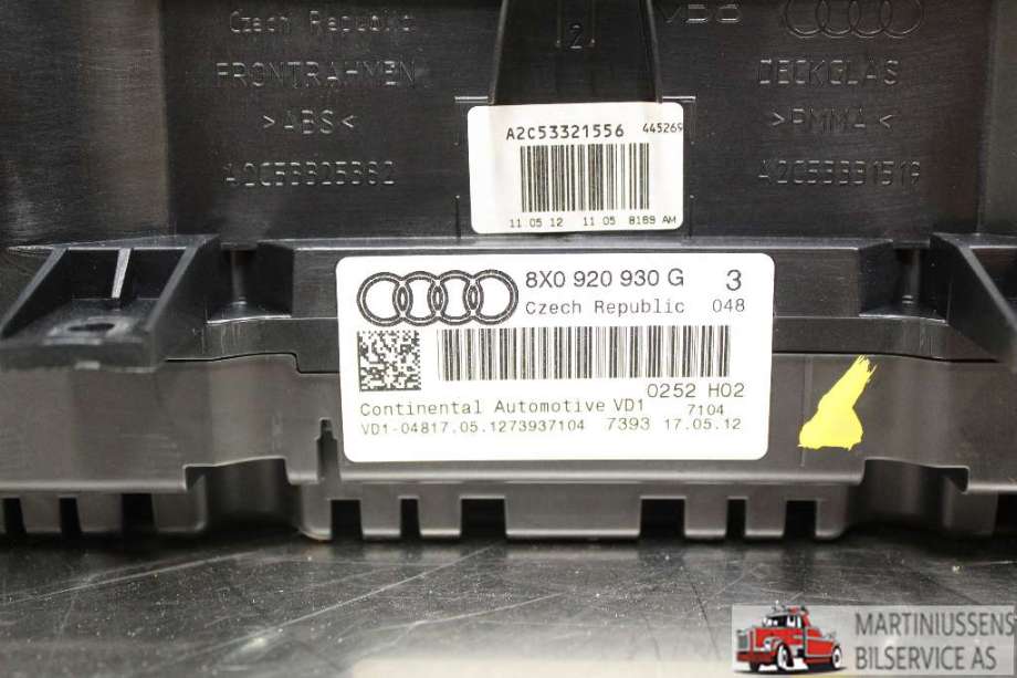 Speedometer til Audi A1 2010-2014 (Type I, Fase 1)  (AUDI|8X0 920 930 G|)