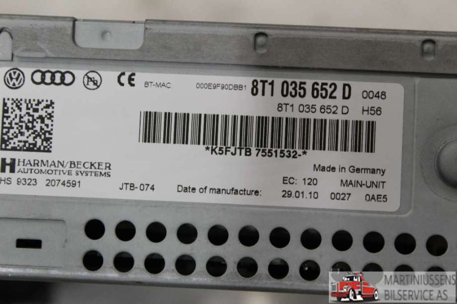 Bilstereo til Audi A4 2007-2014 (Type IV) (B8) (B8) (AUDI|8T1.035.652.D|)