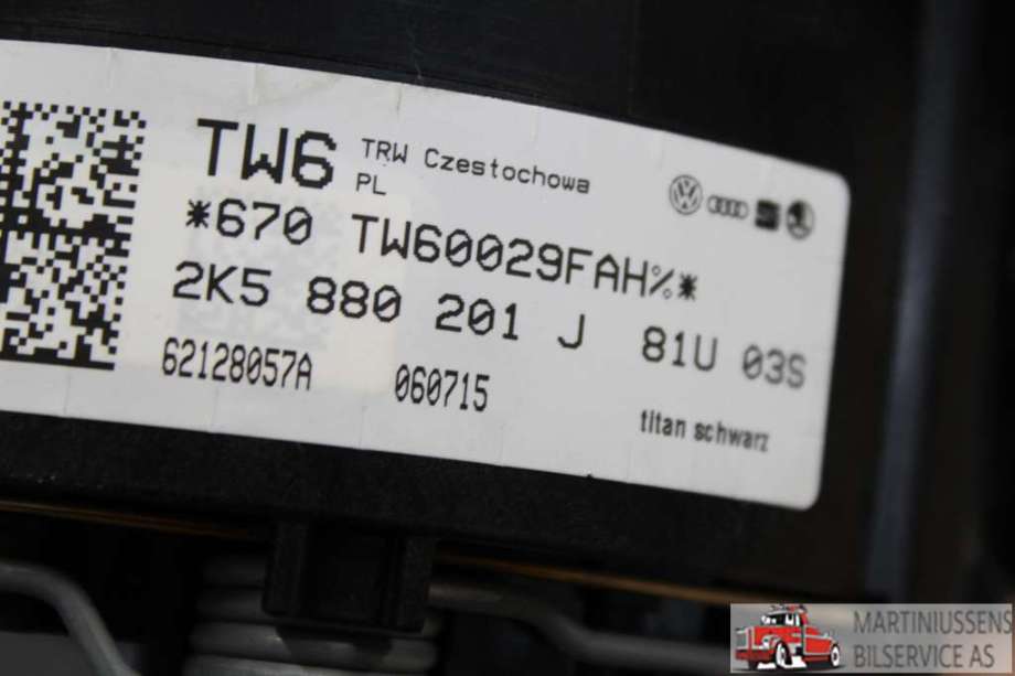 Airbag rattpute til VW Caddy 2015-2020 (Type III, Fase 3)  (VOLKSWAGEN||2K5 880 201 J)