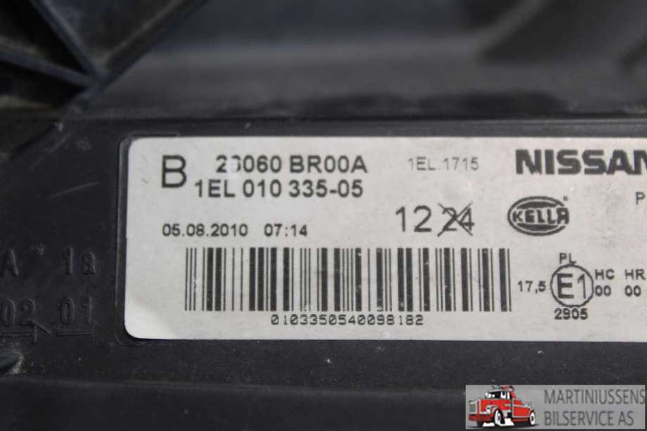 Frontlykt venstre halogen til Nissan Qashqai 2010-2014 (Type I, Fase 2) (NISSAN||1EL 010 335-05)
