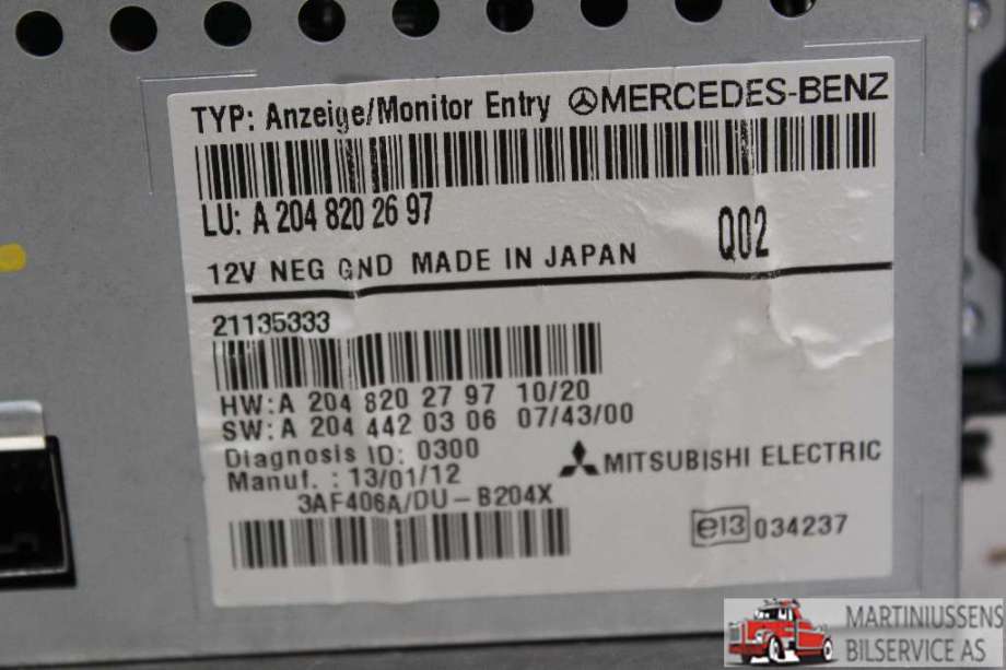 Multimedia display (MCU - Media Controller Unit) til Mercedes GLK 2008-2015 (X204) (X204) (MERCEDES||A 204 820 26 97)