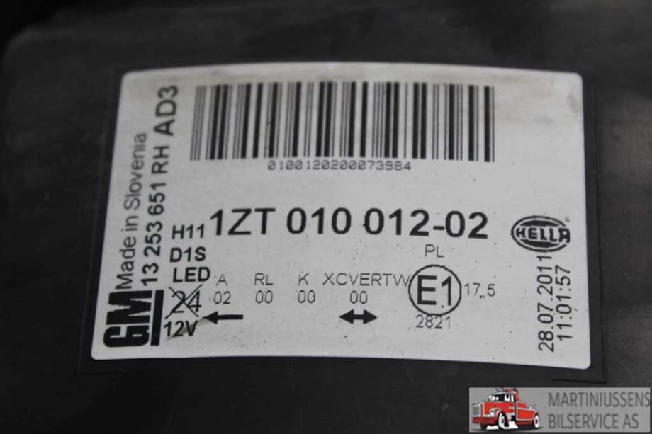 Frontlykt høyre xenon til Opel Astra J 2010-2015  (OPEL||1ZT 010 012-02)