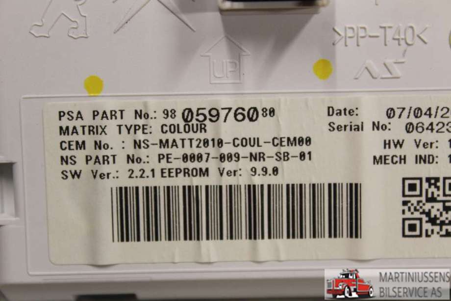 Speedometer til Peugeot 2008 2013-2019 (Type I)  (PEUGEOT||9805976080)