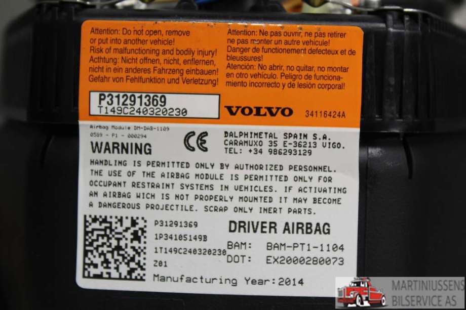 Airbag rattpute til Volvo V40 2012-2019 (VOLVO||P31291369)