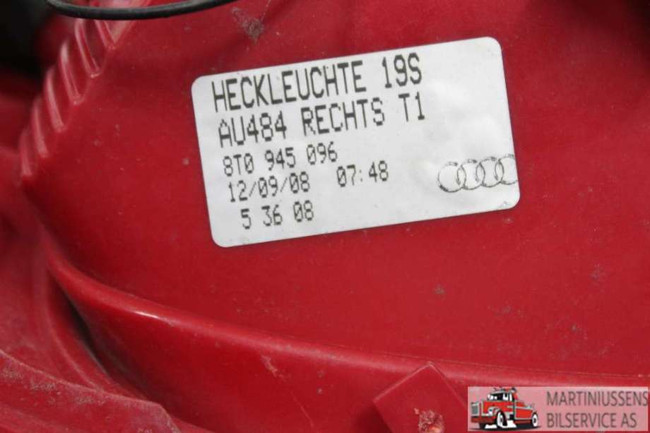 Baklykt høyre til Audi A5 2007-2016 (Type I)  (AUDI|8T0.945.096|)