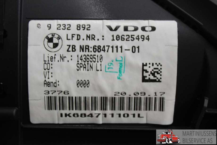 Speedometer til BMW 1-Serie 2011-2015 (Fase 1) (F20/F21) (F20/F21) (BMW||9 232 892)