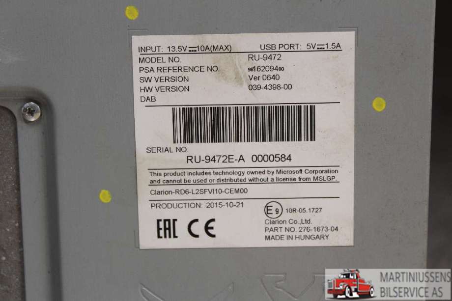 Bilstereo til Toyota Proace 2016-->> (Type II)  (TOYOTA||9816209480)