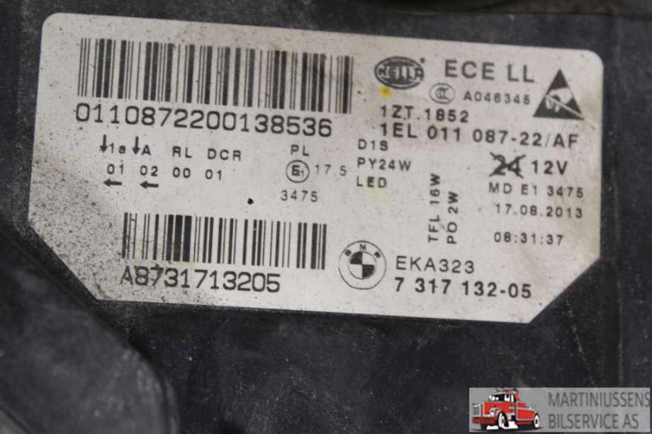 Frontlykt høyre halogen til BMW 5-Serie 2010-2017 (F10/F11) (F10/F11) (BMW|63117343912||1EL 011 087-22/AF)