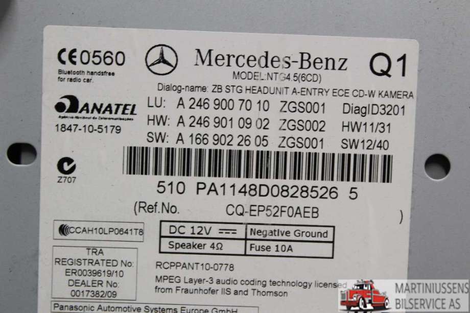 Bilstereo til Mercedes A-Klasse 2012-2018 (W176) (W176) (MERCEDES||A 246 900 70 10)