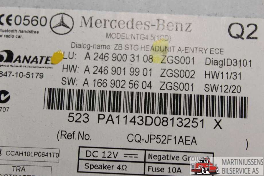 Bilstereo til Mercedes A-Klasse 2012-2018 (W176) (W176) (MERCEDES||A 246 900 31 08)