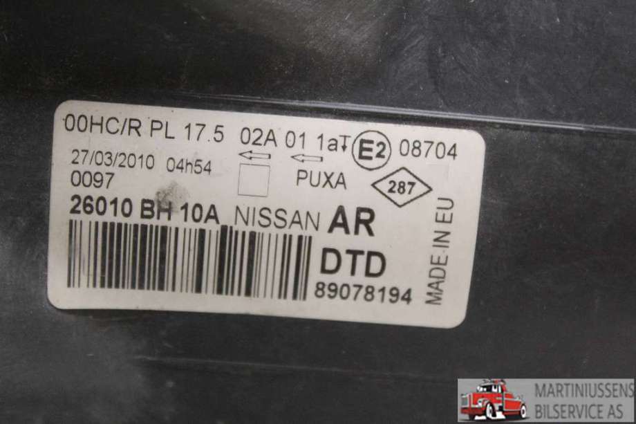 Frontlykt høyre halogen til Nissan Note 2006-2013 (Type I)  (NISSAN||89078194)
