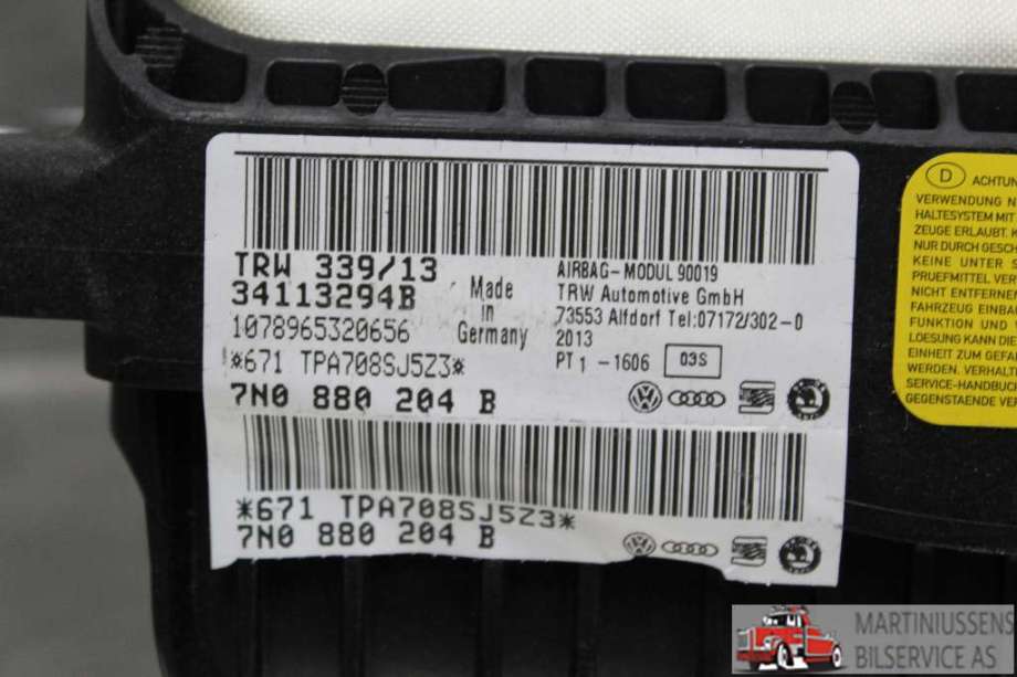 Airbag passasjer til VW Sharan 2010-->> (Type II)  (VOLKSWAGEN||7N0 880 204 B)