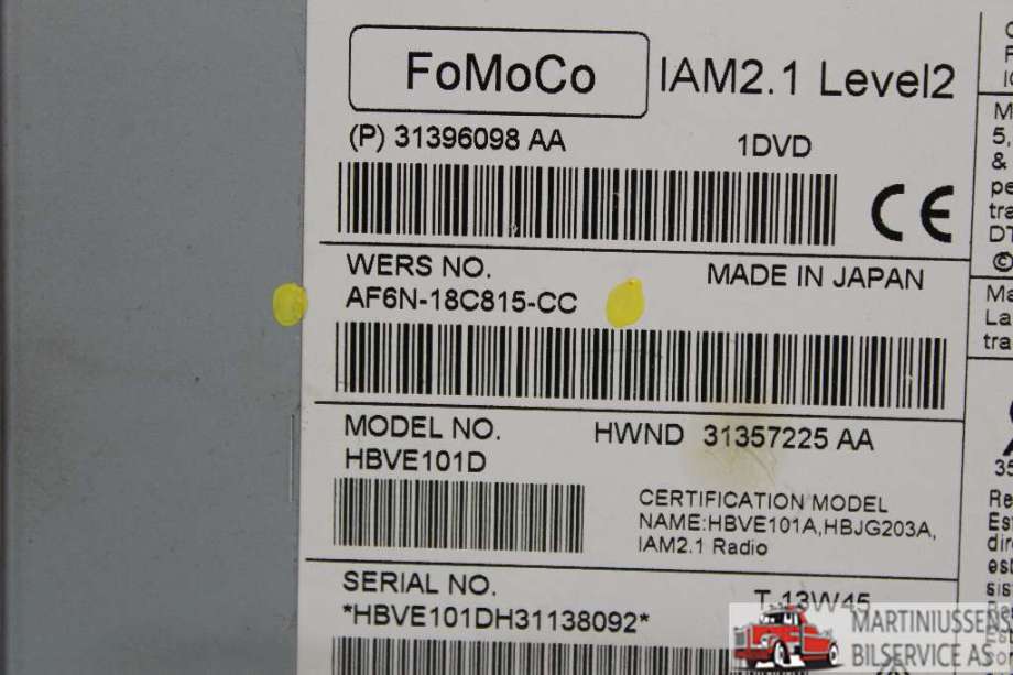 Bilstereo til Volvo V40 2012-2019  (VOLVO||AF6N-18C815-CC)