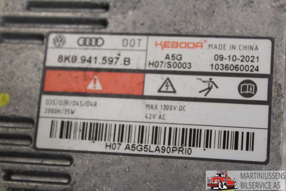 Styreenhet xenon/ballast til Audi A3 2016-2020 (Type III, Fase 2)  (AUDI|8K0941597B||8K0.941.597.B)