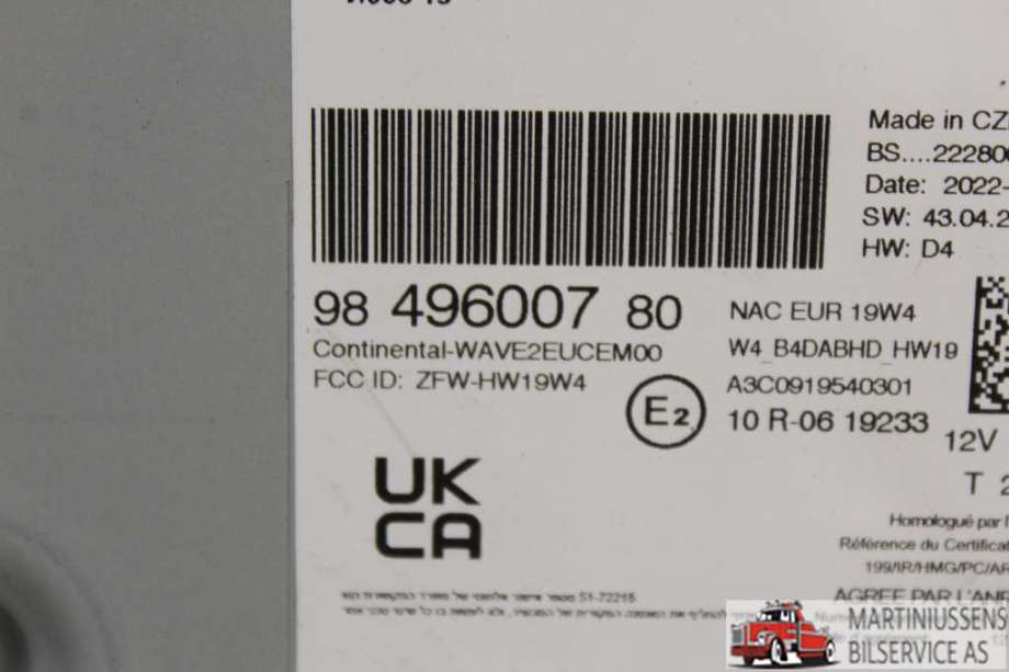 Bilstereo til Citroën C5, Aircross 2019-->>  (CITROEN||98 496007 80)