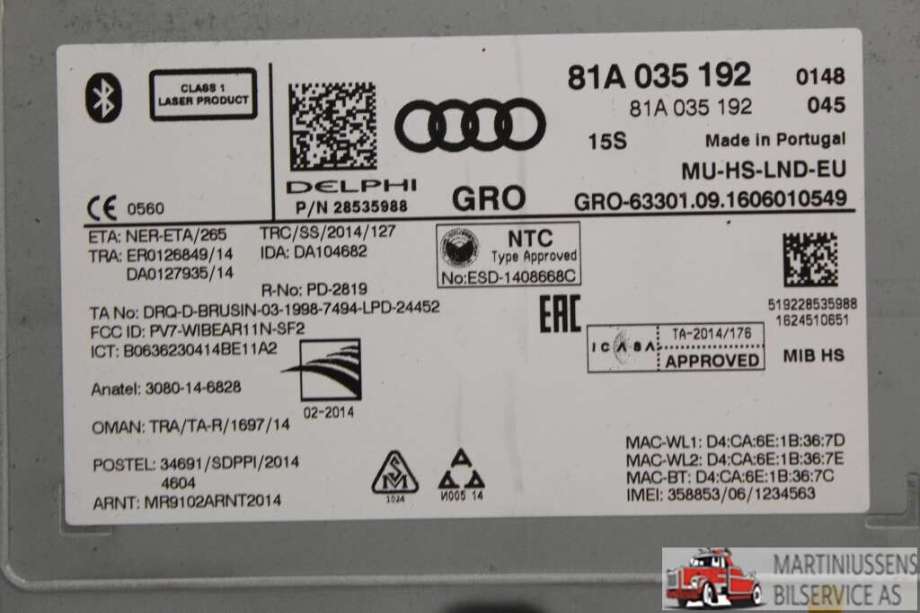 Bilstereo til Audi Q2 2016-->>  (AUDI||81A 035 192)