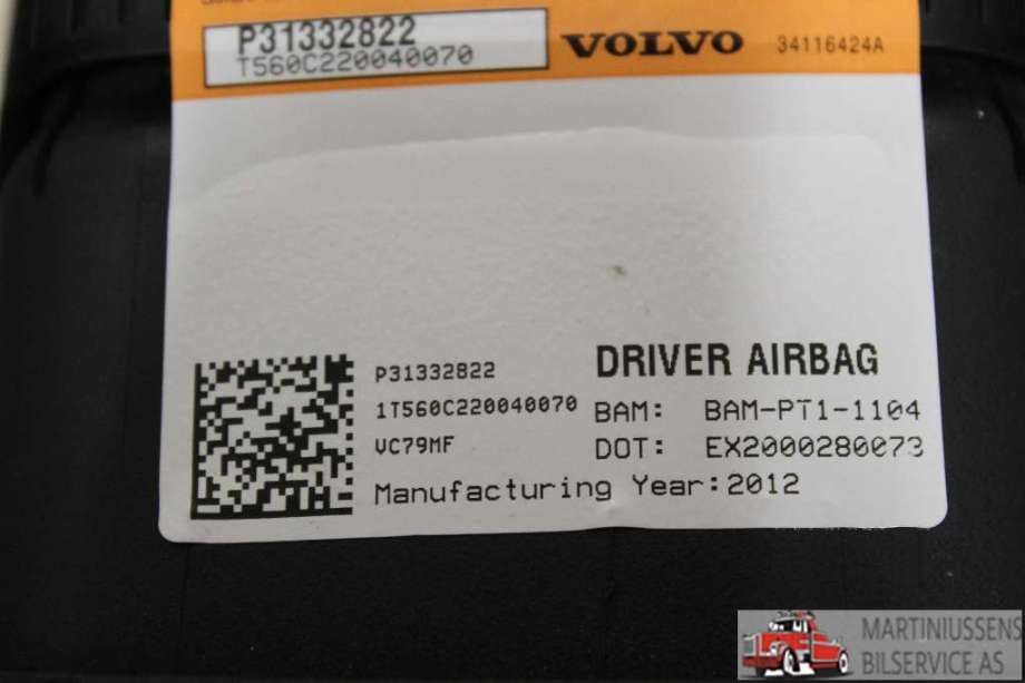 Airbag rattpute til Volvo V70 2007-2013 (Type III, Fase 1)  (VOLVO||31332822)