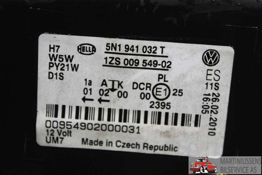 Frontlykt høyre halogen til VW Tiguan 2007-2011 (Type I, Fase 1)  (VOLKSWAGEN||5N1 941 032T)