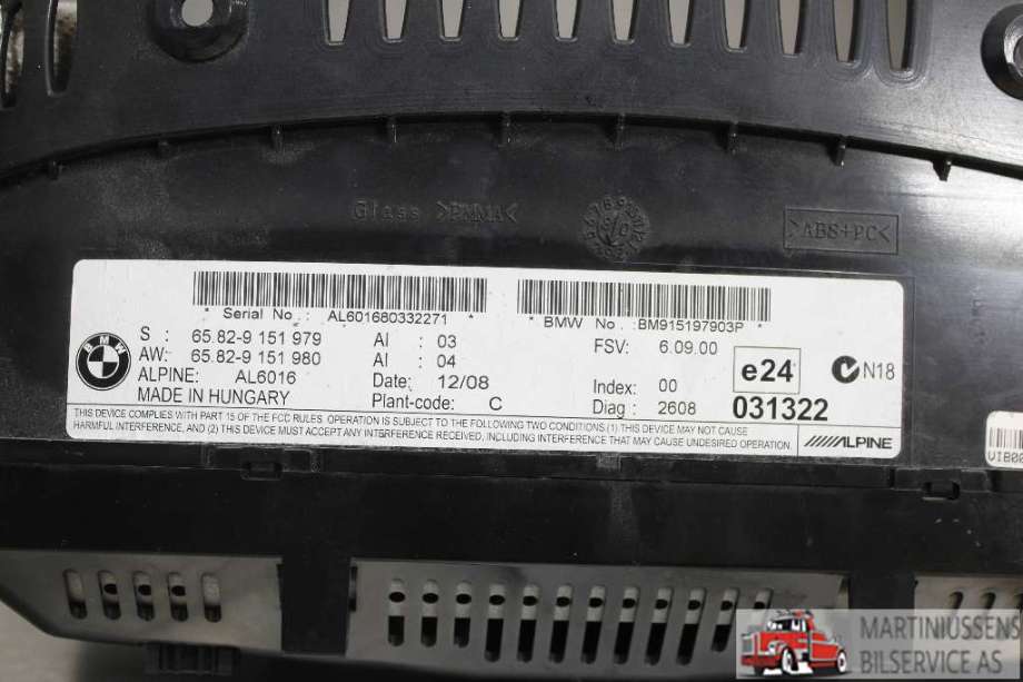 Multimedia display (MCU - Media Controller Unit) til BMW 3-Serie 2005-2011 (E90/E91/E92/E93) (E90/E91/E92/E93) (BMW||65.82-9 151 979)