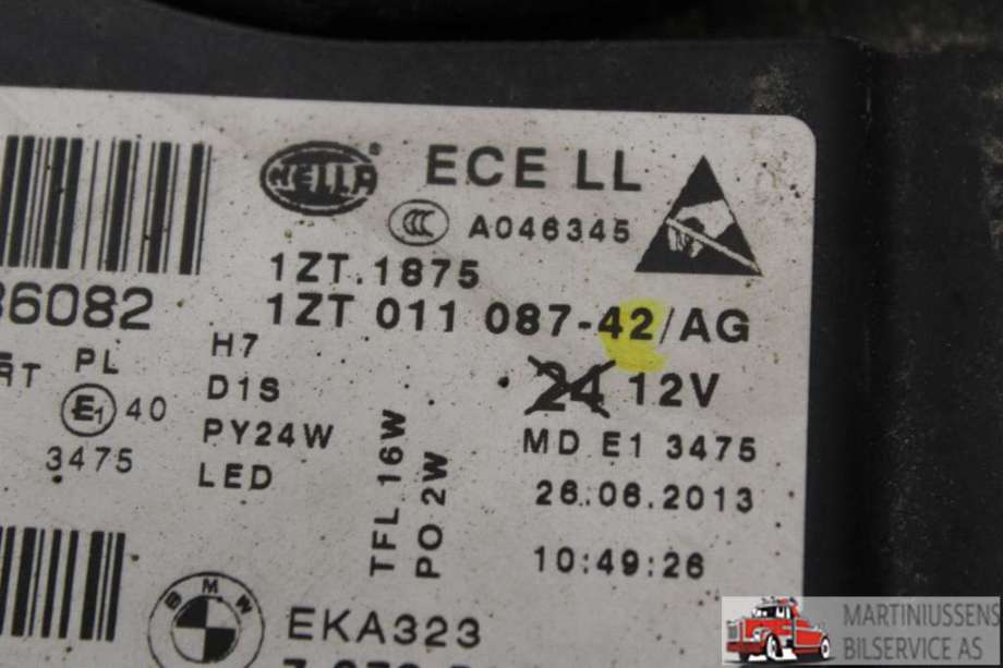 Frontlykt høyre halogen til BMW 5-Serie 2010-2017 (F10/F11) (F10/F11) (BMW|63117343912||1ZT011087.42)