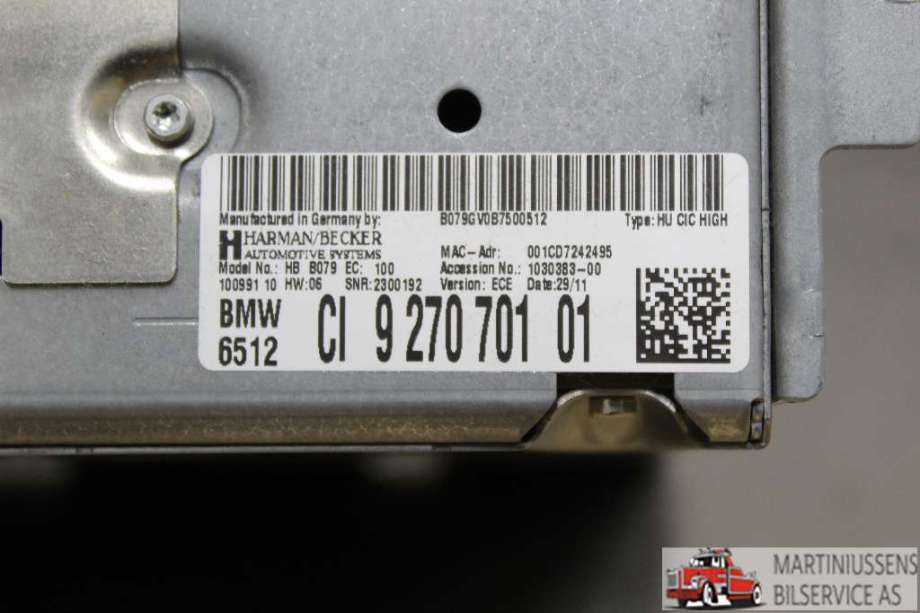 Bilstereo til BMW 1-Serie 2011-2015 (Fase 1) (F20/F21) (F20/F21) (BMW||9 270 701 01)