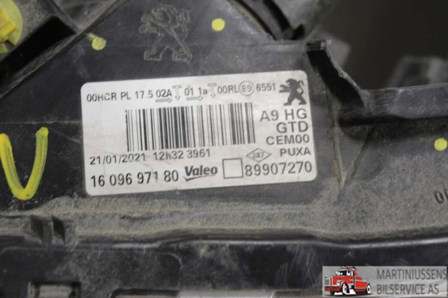 Frontlykt venstre halogen til Peugeot 208 2012-2019 (Type I)  (PEUGEOT|89907270|)
