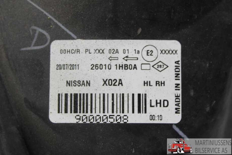 Frontlykt høyre halogen til Nissan Micra 2011-2017 (K13) (K13) (NISSAN||26010 1HB0A)
