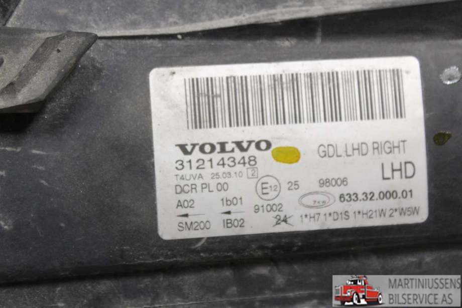 Frontlykt høyre xenon til Volvo V70 2007-2013 (Type III, Fase 1)  (VOLVO||31214348)