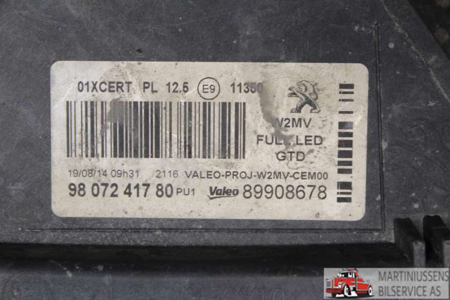 Frontlykt venstre halogen til Peugeot 508 2014-2018 (Type I, Fase 2)  (PEUGEOT||98 072 417 80)