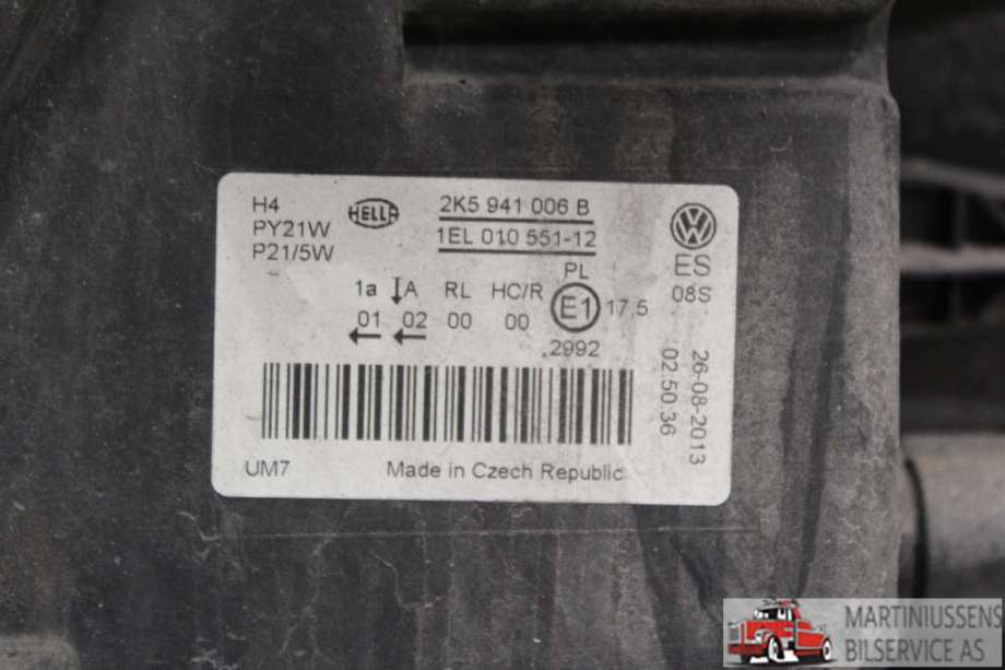 Frontlykt høyre halogen til VW Caddy 2010-2015 (Type III, Fase 2)  (VOLKSWAGEN||2K5 941 006 B)