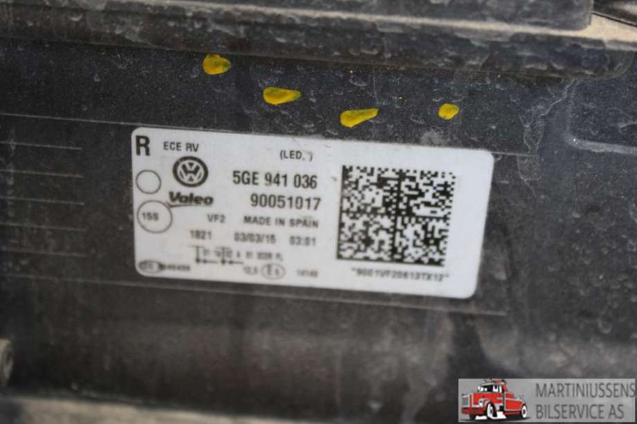 Frontlykt høyre xenon til VW e-Golf, 2014-2017 (Fase 1)  (VOLKSWAGEN|5GE 941 036)