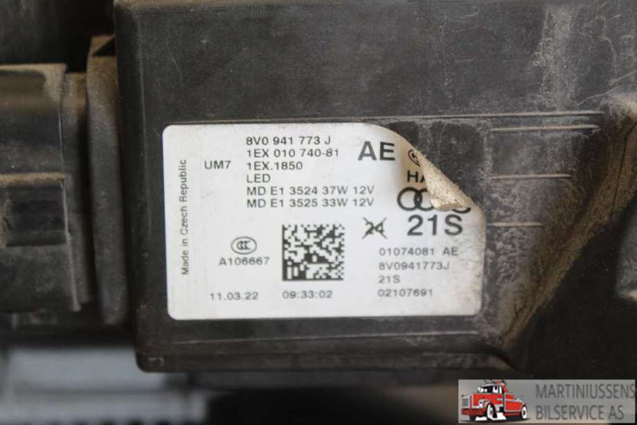 Frontlykt venstre xenon til Audi A3 2012-2016 (Type III, Fase 1) (AUDI|8V0.941.773.J||8V0 941 773 J)