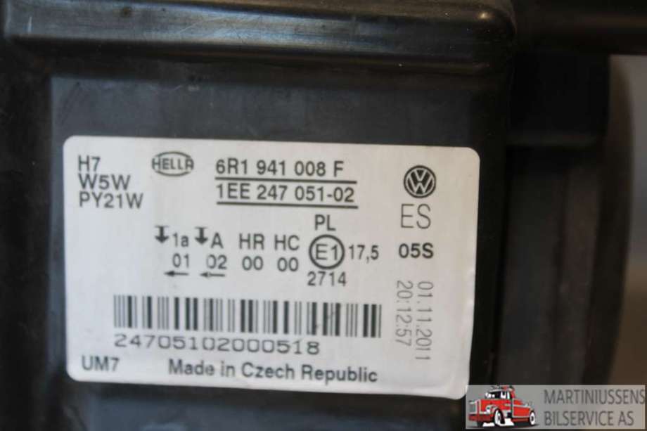 Frontlykt høyre halogen til VW Polo 2009-2014 (Type V, Fase 1) (VOLKSWAGEN|)