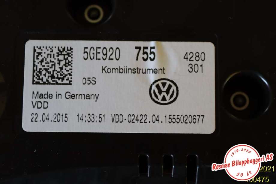 Speedometer til VW e-Golf 2014-2017 (Fase 1)  (VOLKSWAGEN|5GE920755|)