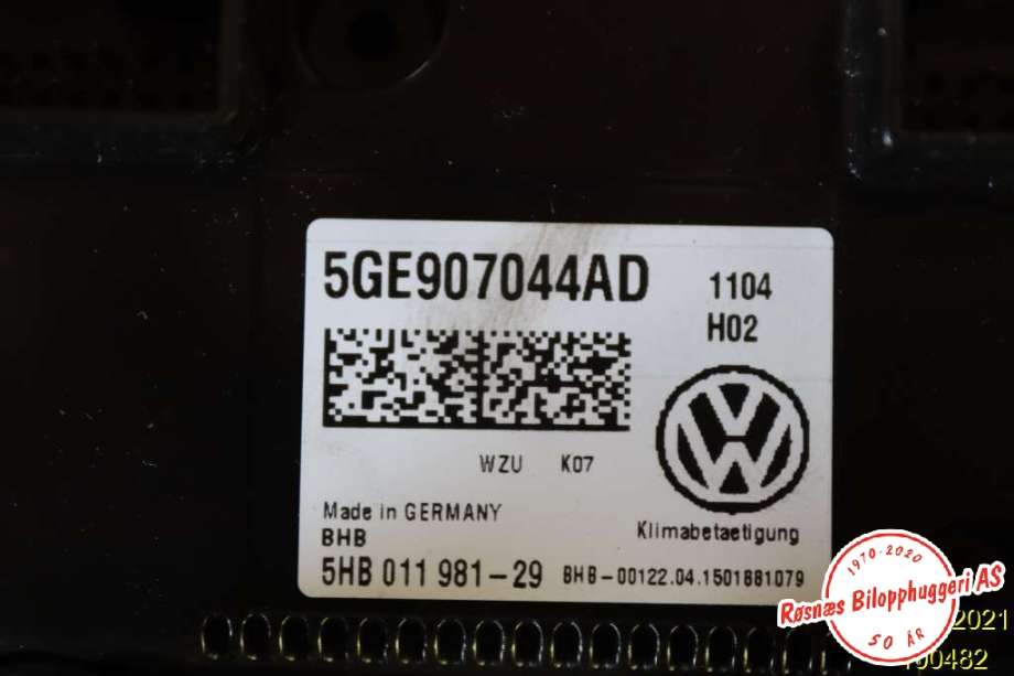 Varmeapparat betjening til VW e-Golf 2014-2017 (Fase 1)  (VOLKSWAGEN|5GE907044AD|)