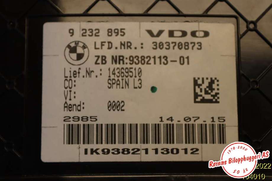 Speedometer til BMW 3-Serie 2012-2018 (F30/F31/F34) (F30/F31/F34) (BMW|9 232 895|)