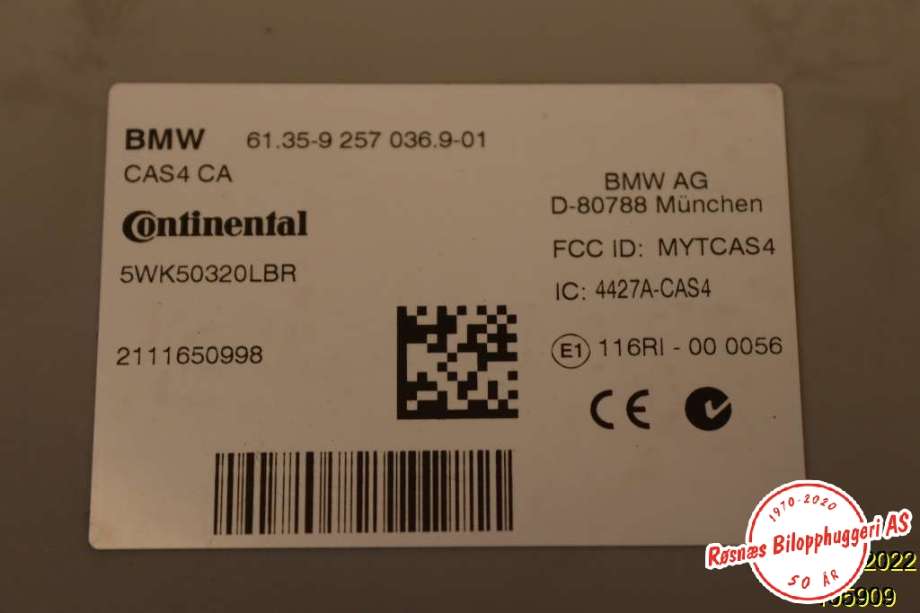 Styreenhet comfort (BCM) til BMW 5-Serie 2010-2017 (F10/F11) (F10/F11) (BMW|61.32-9 257 036.9-01|)