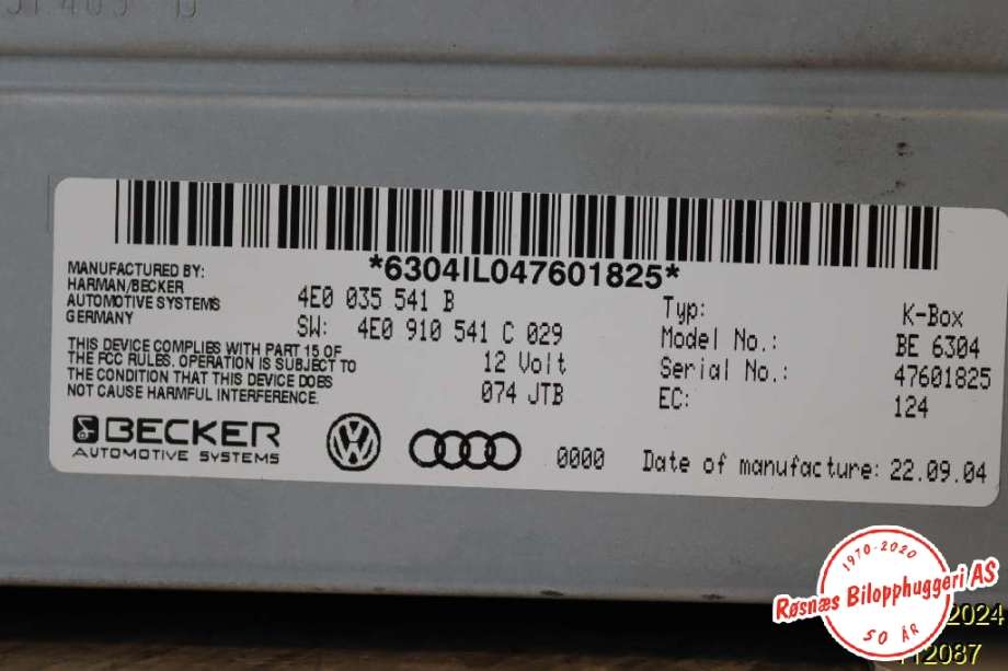 Bilstereo diverse til Audi A8 2003-2010 (Type II)  (AUDI|4E0 035 541 BX|)