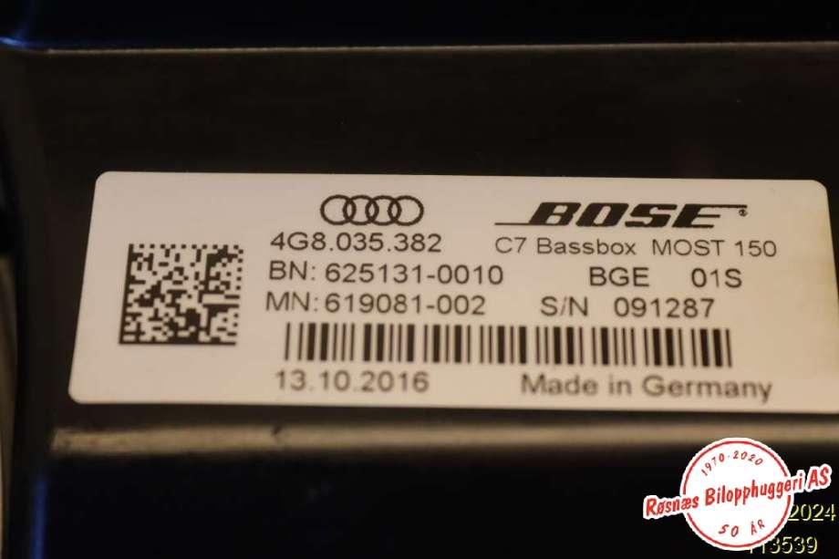 Bilstereo høyttaler til Audi A6 2014-2018 (Type IV, Fase 2) (C7) (C7) (AUDI|4G8 035 382|)