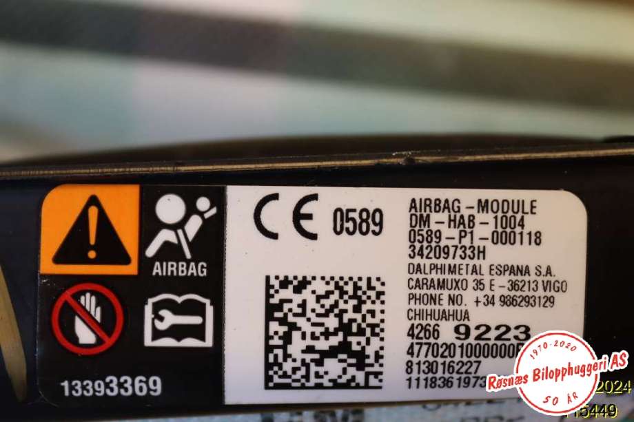 Airbag gardin høyre til Opel Ampera-e 2017-->> (Type II)  (OPEL|42669223|)