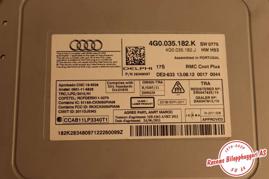 Bilstereo til Audi A6 2011-2014 (Type IV, Fase 1) (C7) (C7) (AUDI||4G0035182K)