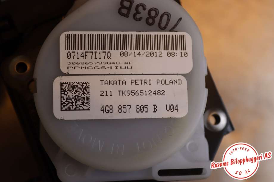 Sikkerhetsbelte bak høyre til Audi A6 2011-2014 (Type IV, Fase 1) (C7) (C7) (AUDI||4G8857805B)