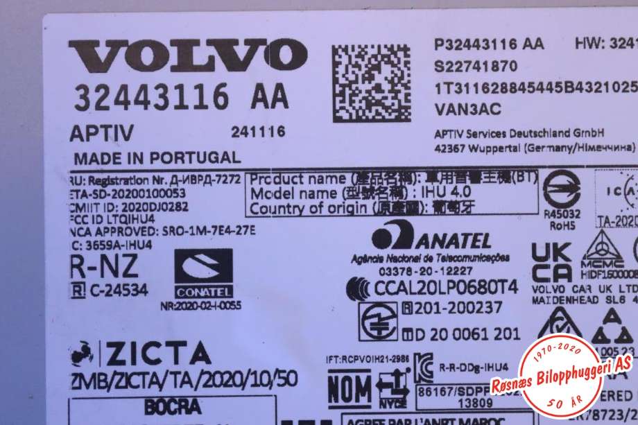 Bilstereo til Volvo V90 / V90 CC / S90 2016-->> (VOLVO||32443116-AA)