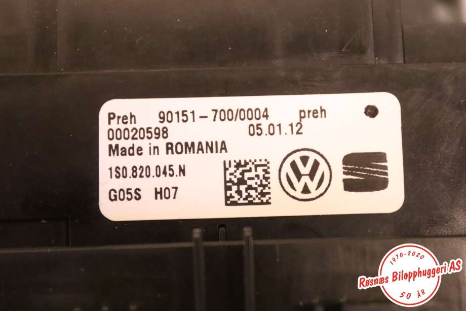 Varmeapparat betjening til VW Up 2012-2019  (VOLKSWAGEN||1S0820045N)
