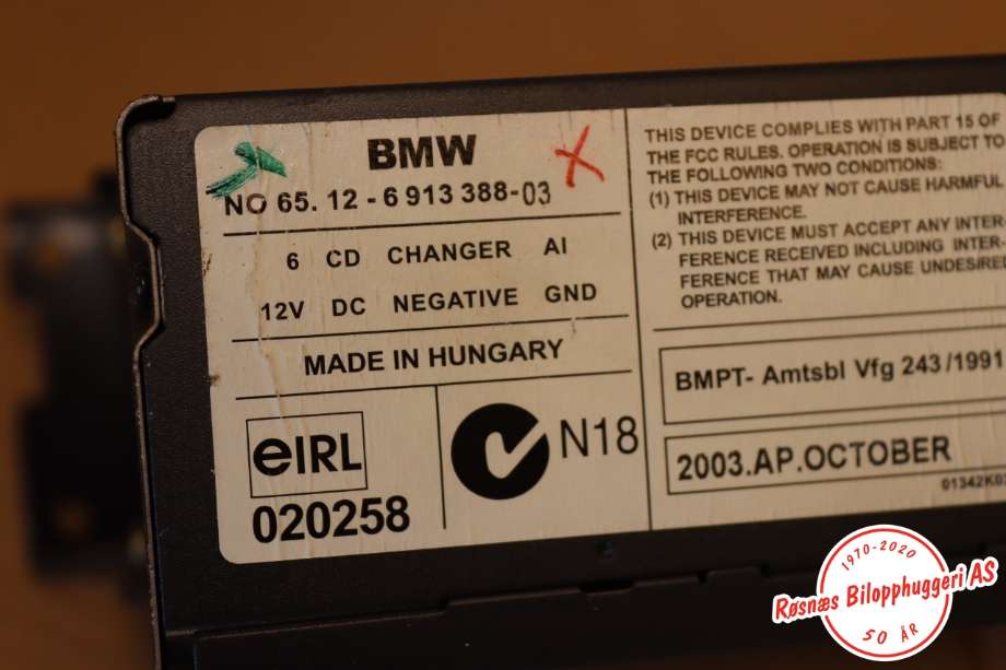 Bilstereo CD-veksler til BMW 3-Serie 1998-2005 (E46) (E46) (BMW||65126913388)